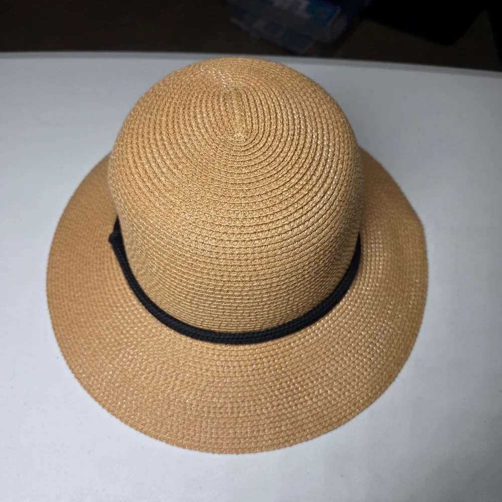 FURTALK Womens Straw Sun Hat Tan Wide‎ Brim Adjustable Chin Strap Size M